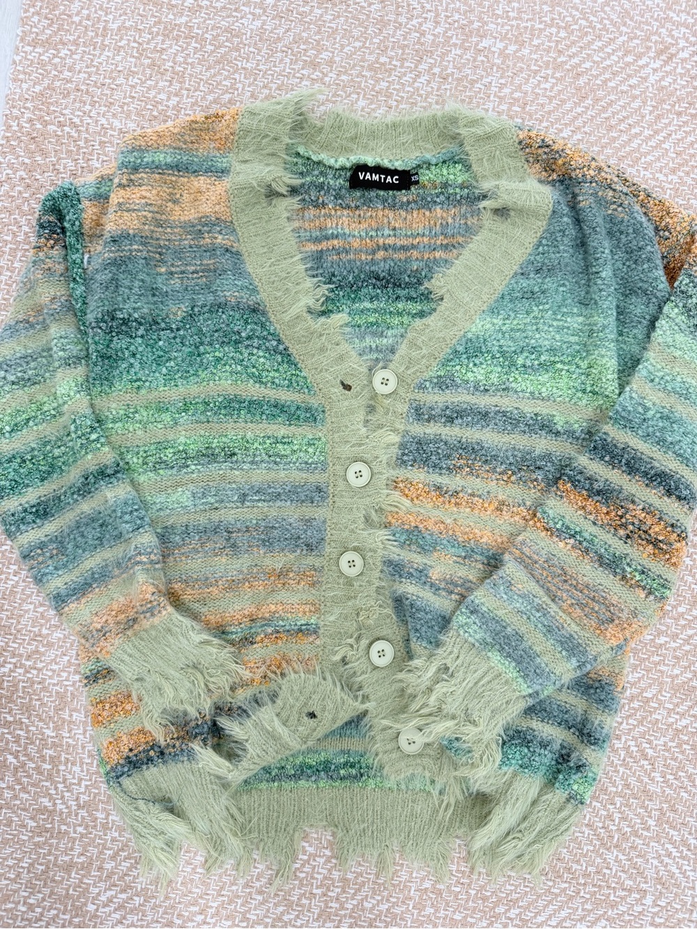 NWT Vamtac Oversized Multi-Stripe Distressed Cardigan Sweater